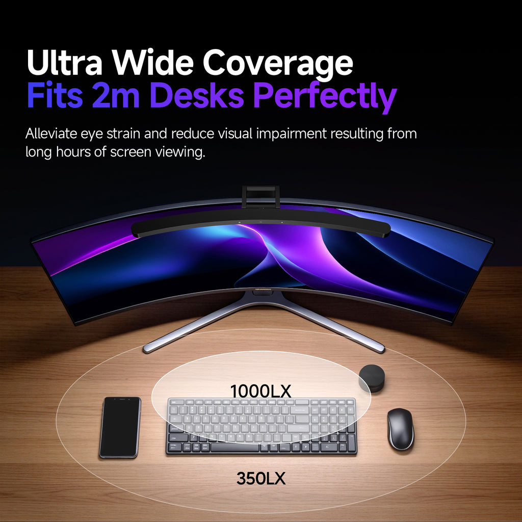 LYMAX R1000 curved monitor light bar with ultra-wide illumination coverage for ultrawide curved gaming monitors
